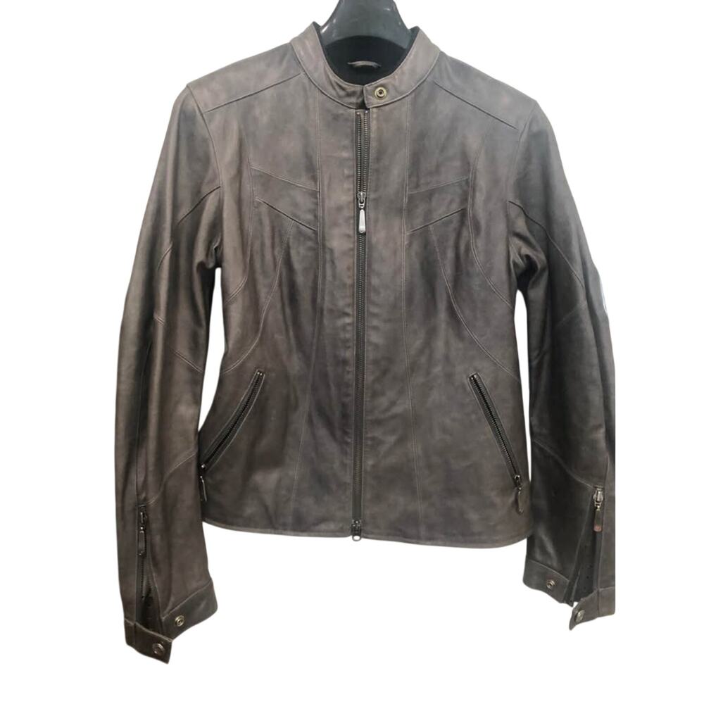 Rare - : Hein Gericke Women's Matte Grey Leather Cafe Racer Jacket Size Medium